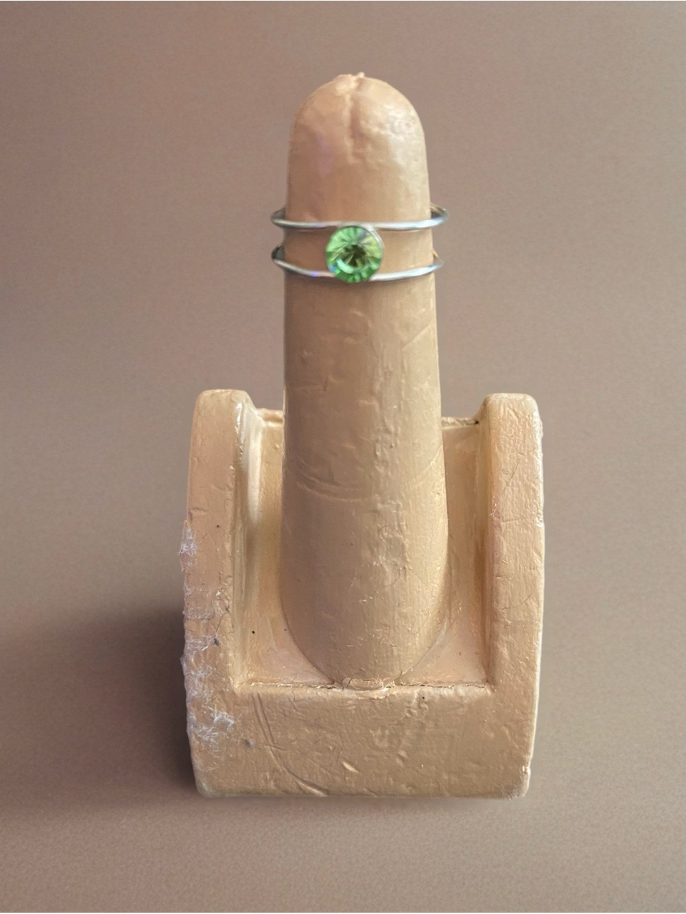 Sterling Silver Double-Band Toe / Thumb Ring with Green Gemstone